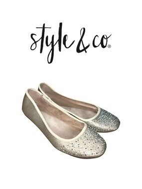 Style & Co. Women's Champagne Glitter Ballet Flats with Rhinestones